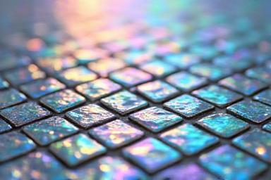 Close-up of iridescent glass mosaic tiles